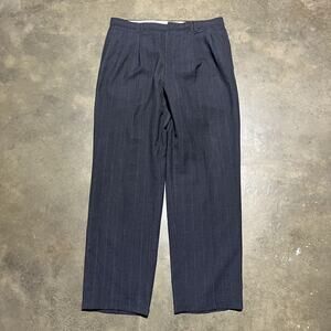 Vintage 80s Grey Striped Pleated Wide Leg Pants 34x31